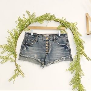 Free People Button Fly Raw Hem Distressed Shorts